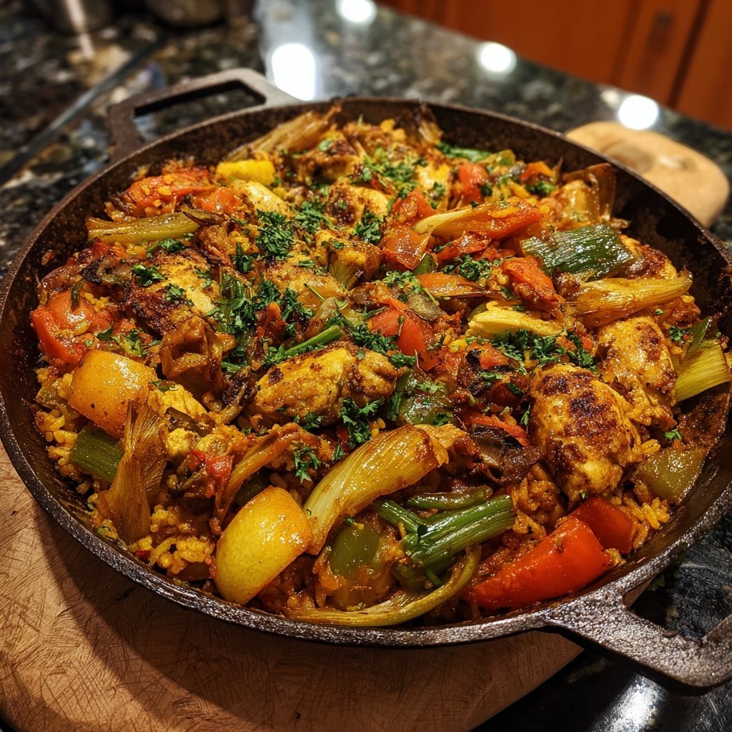 Hähnchen Reis Pfanne Mediterran