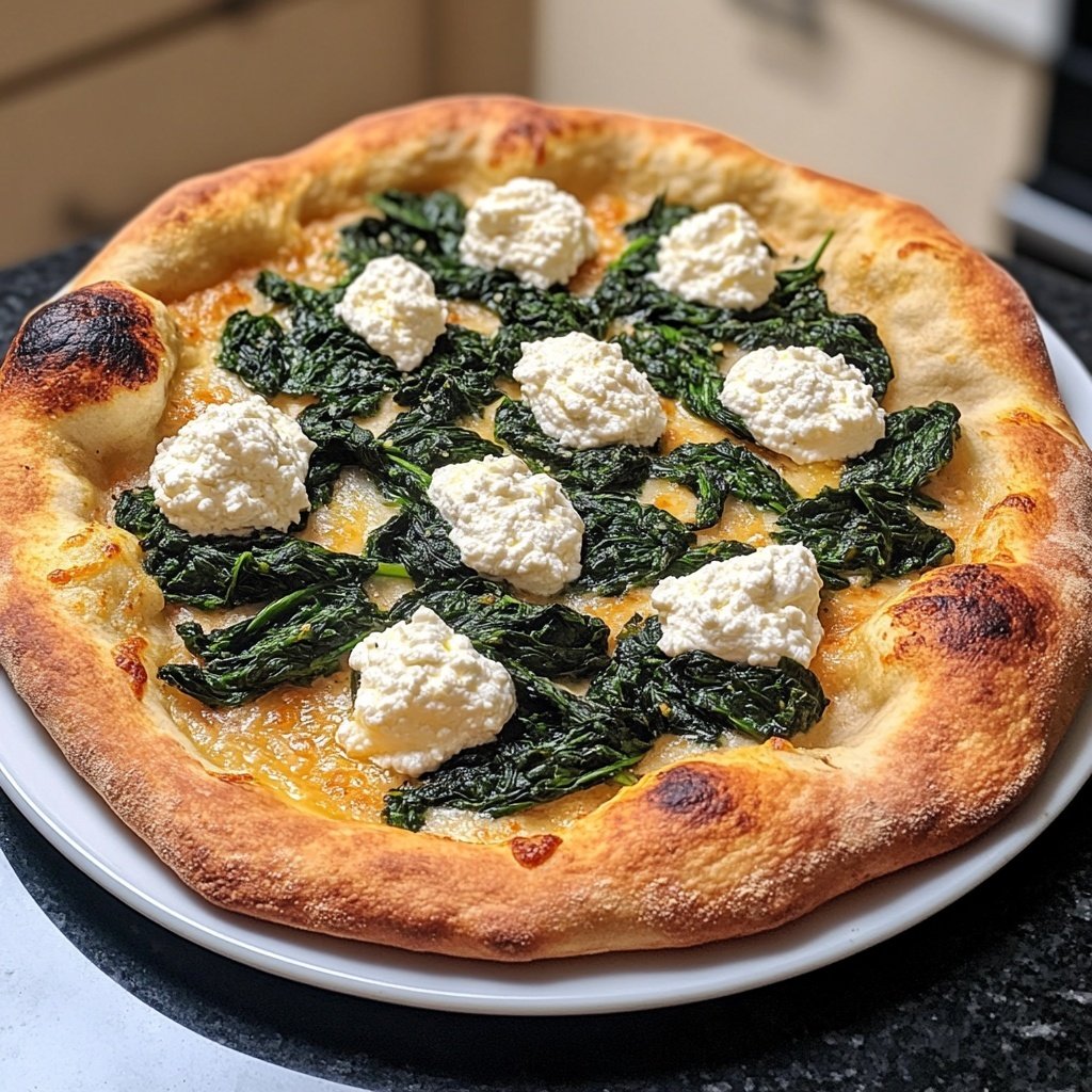 Pizza mit Spinat und Ricotta