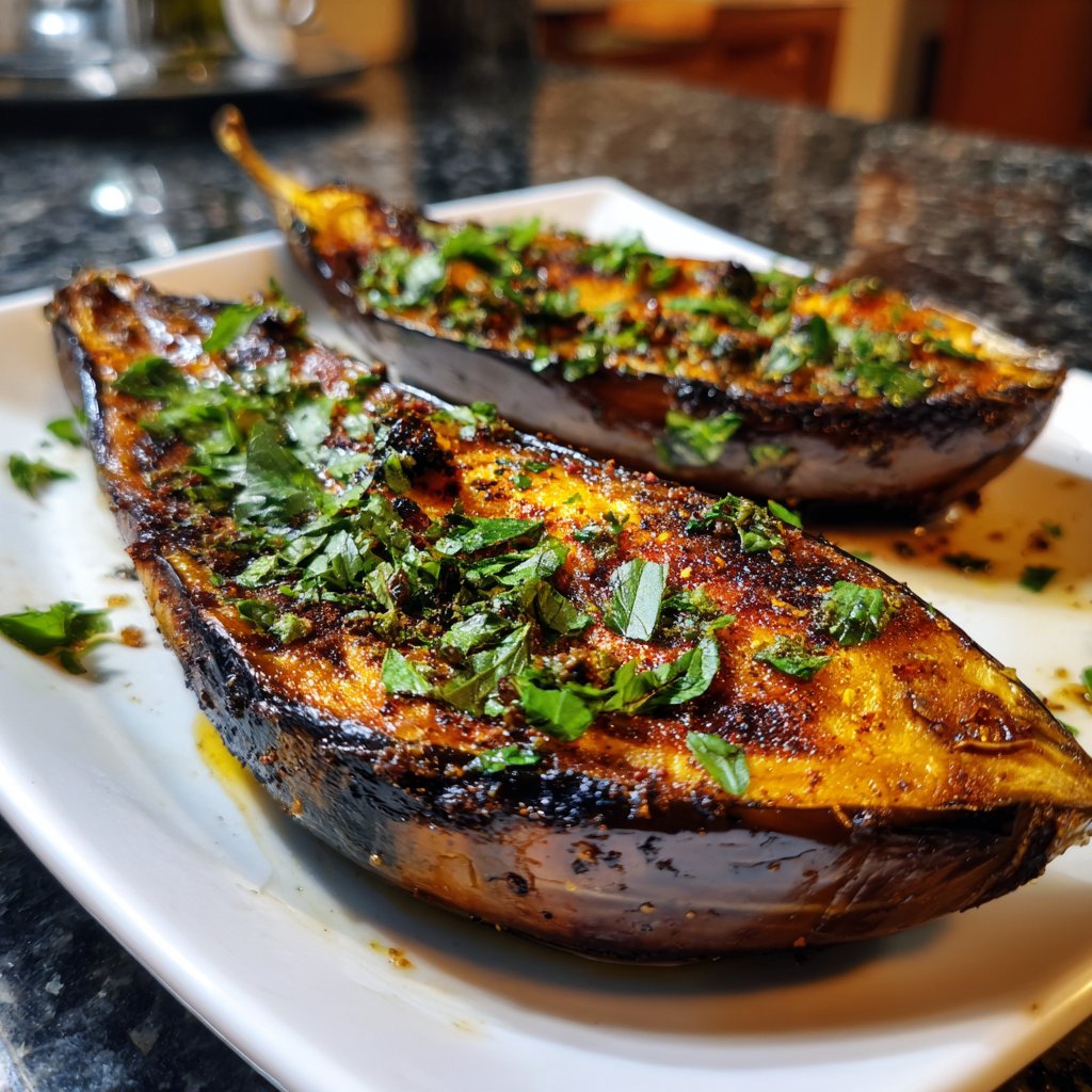 Ofengeröstete Auberginen mit mediterranen Kräutern