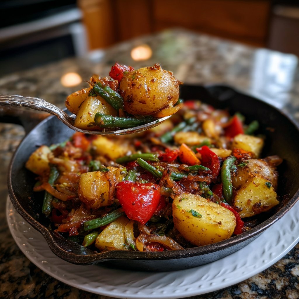 Mittagessen mit Kartoffel-Gemüse-Pfanne