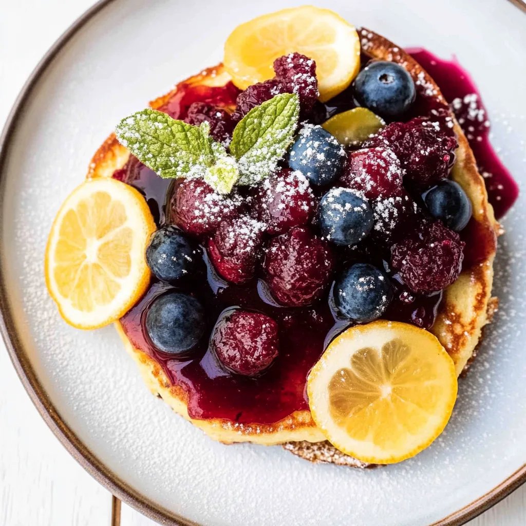Zitronen-Ricotta-Pfannkuchen mit Blaubeerkompott