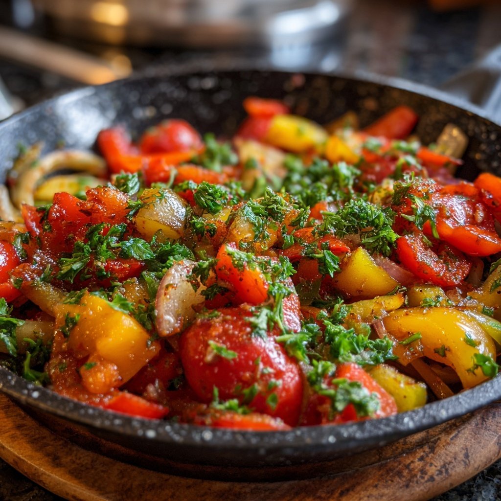 Gemüsepfanne mit Paprika und Tomaten