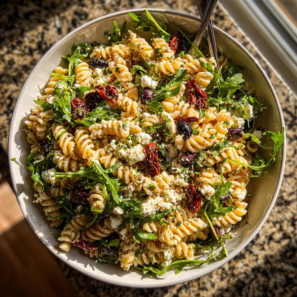 Mediterraner Nudelsalat Mit Rucola Und Zitronenöl