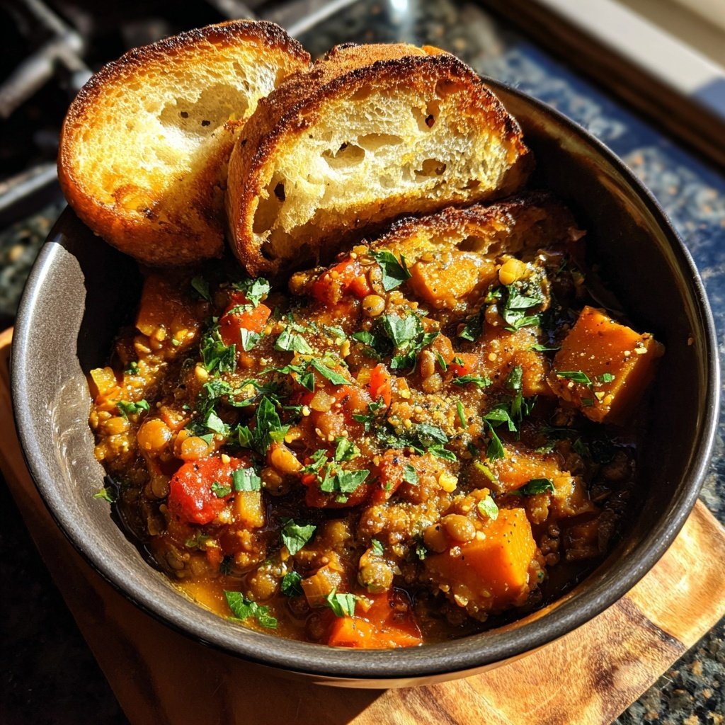 Abendessen vegetarisch mit Linsensauce